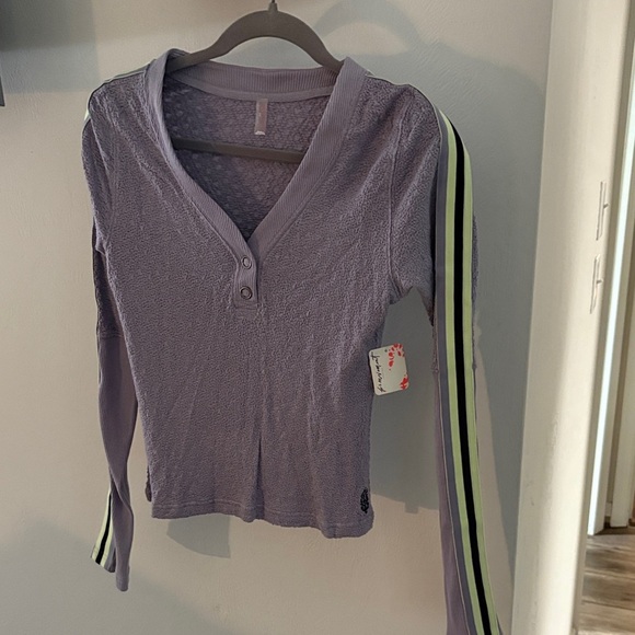 Free People Tops - Free People Lavender Button Down Top with Striped Sleeves
